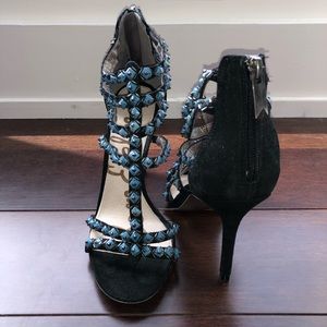Black Suede Beaded Heels